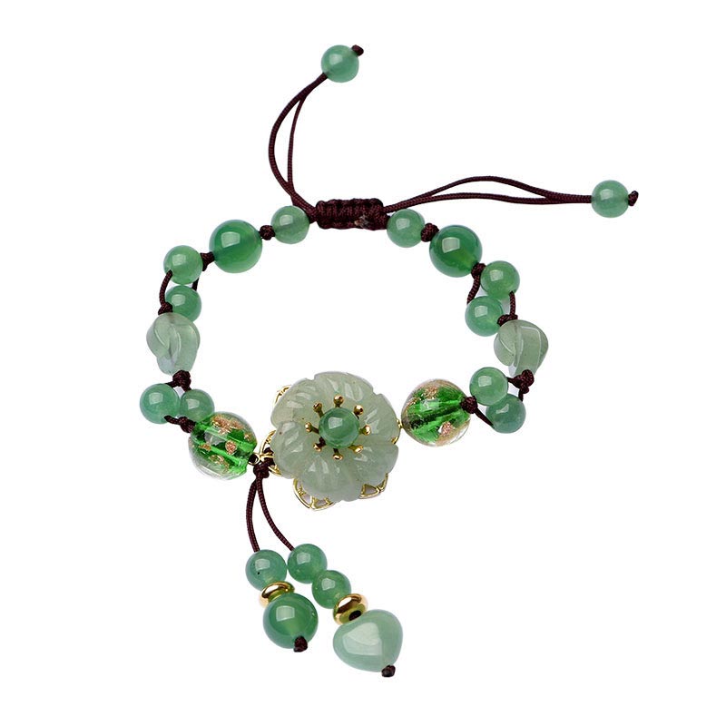 Bracelet Porte-Bonheur en Jade Vert & Fleur Symbolique | Harmonie & Épanouissement