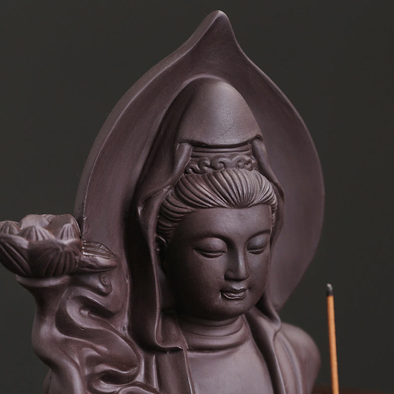 Brûleur d’Encens à Reflux Bouddha en Argile Pourpre – Design Lotus