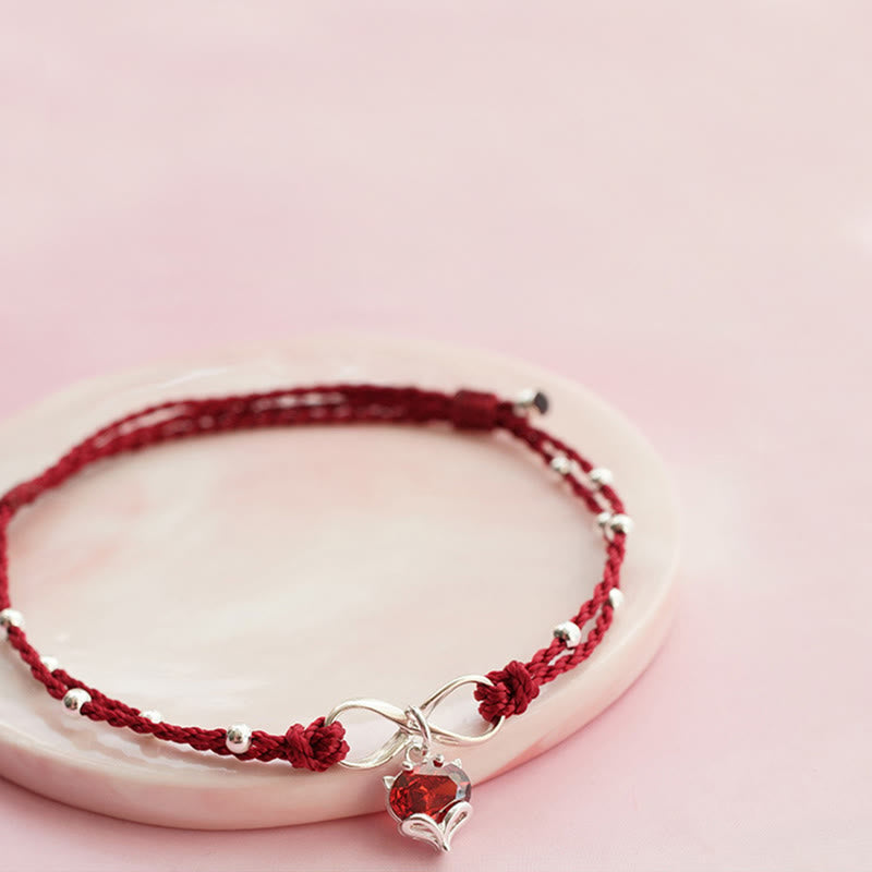 Bracelet de Cheville Spirituel Fil Rouge Cœur Infini (Ajustable)