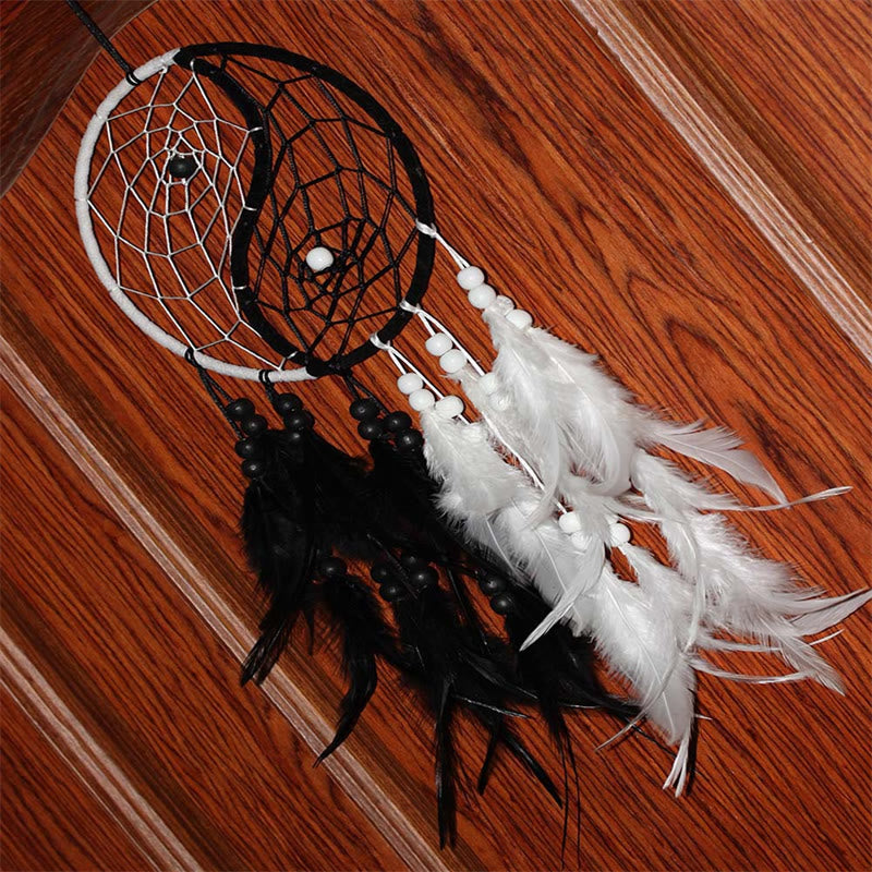 Attrape-rêves Yin Yang Filet circulaire avec plumes Décoration d'équilibre