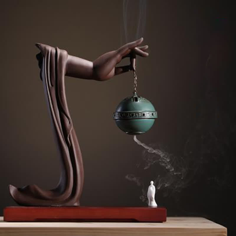 Tibetan Lotus Ceramic Incense Burner for Meditation and Rituals