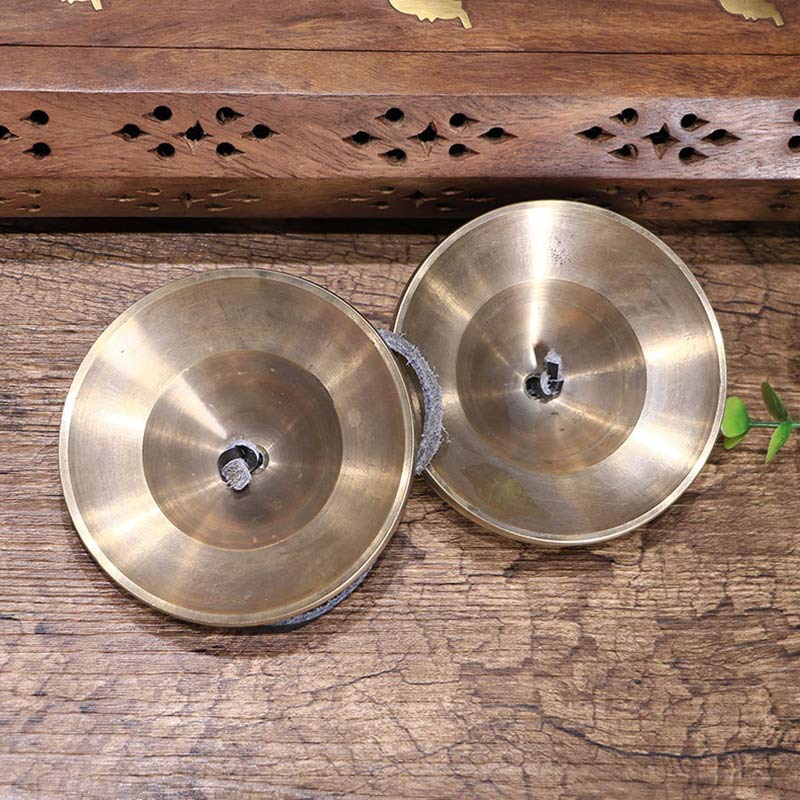 Cloches Tingsha en Cuivre – Cymbales Tibétaines de Méditation avec Mantra “Om Mani Padme Hum”