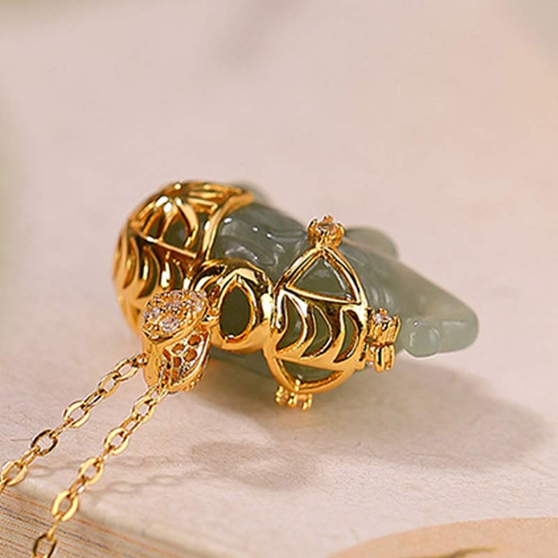Collier en Jade Naturel avec Pendentif Éléphant en Argent Sterling 925