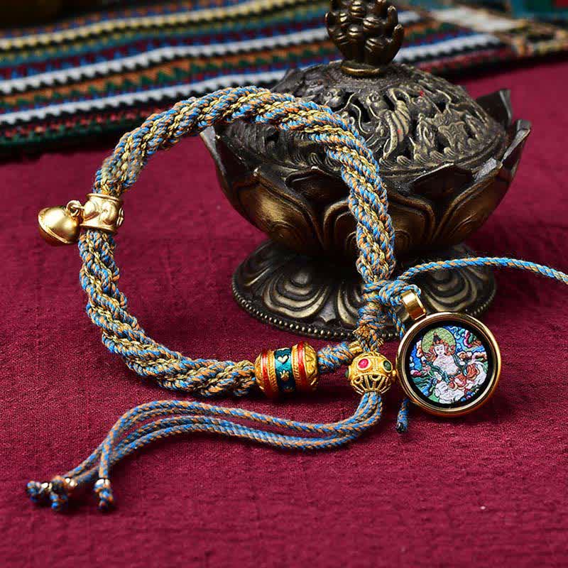 Bracelet de Prière Tibétain Thangka en Fil Rouge, Protection & Chance