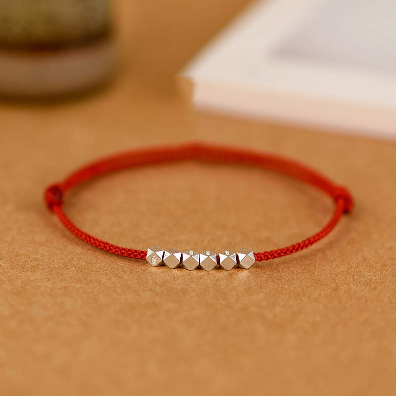 Bracelet / Chevillère Tressé(e) Fil Rouge & Argent Sterling 925