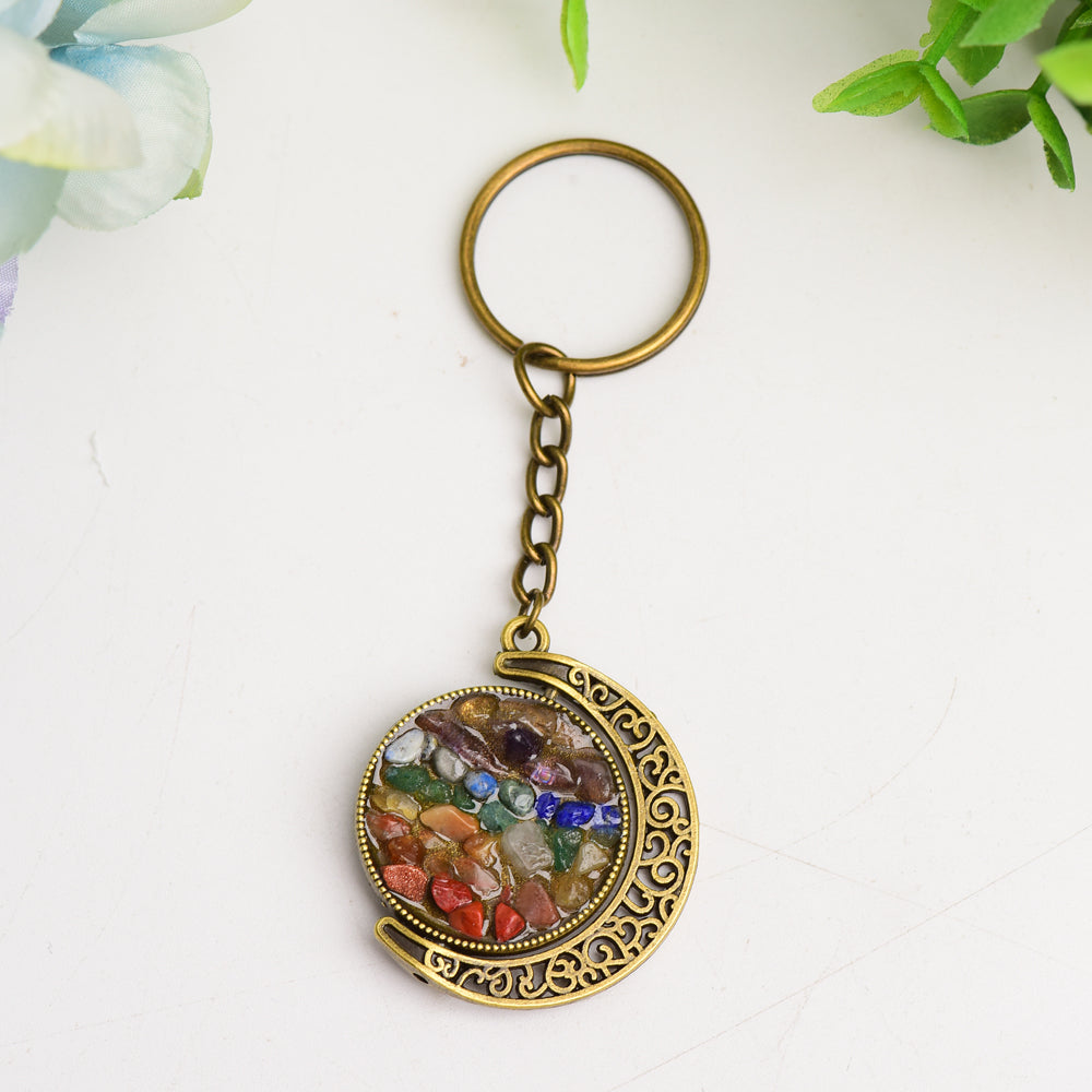 Porte-clés Lune Croissante Chakra Or ou Argent — Bijou Spirituel Symbolique (90 mm)