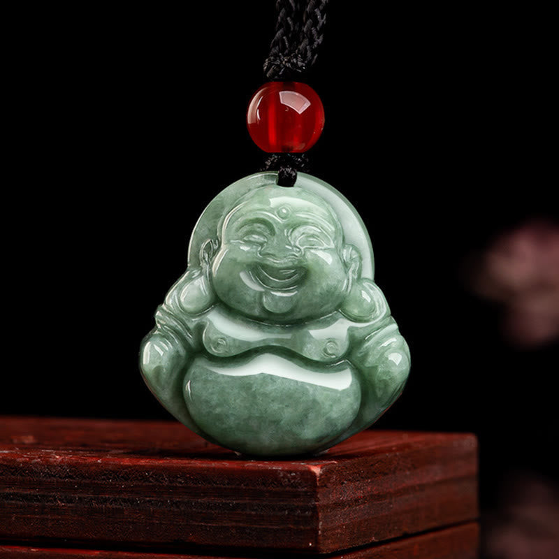 Collier Bouddha Rieur en Jade Vert Naturel