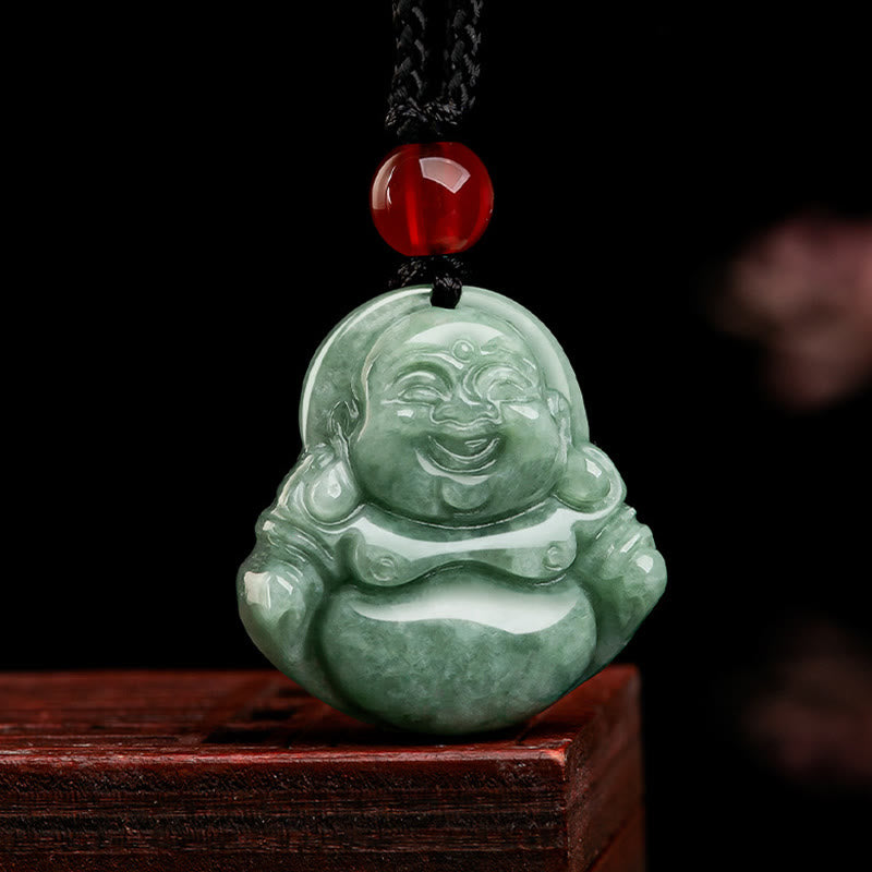 Collier Bouddha Rieur en Jade Vert Naturel