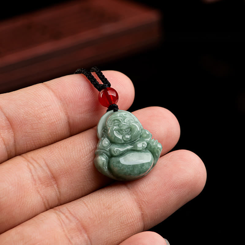 Collier Bouddha Rieur en Jade Vert Naturel