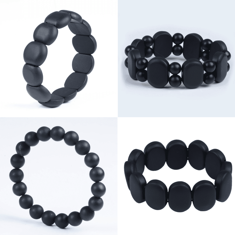 Bracelet en Pierre de Bian Noire Naturelle (19 cm)