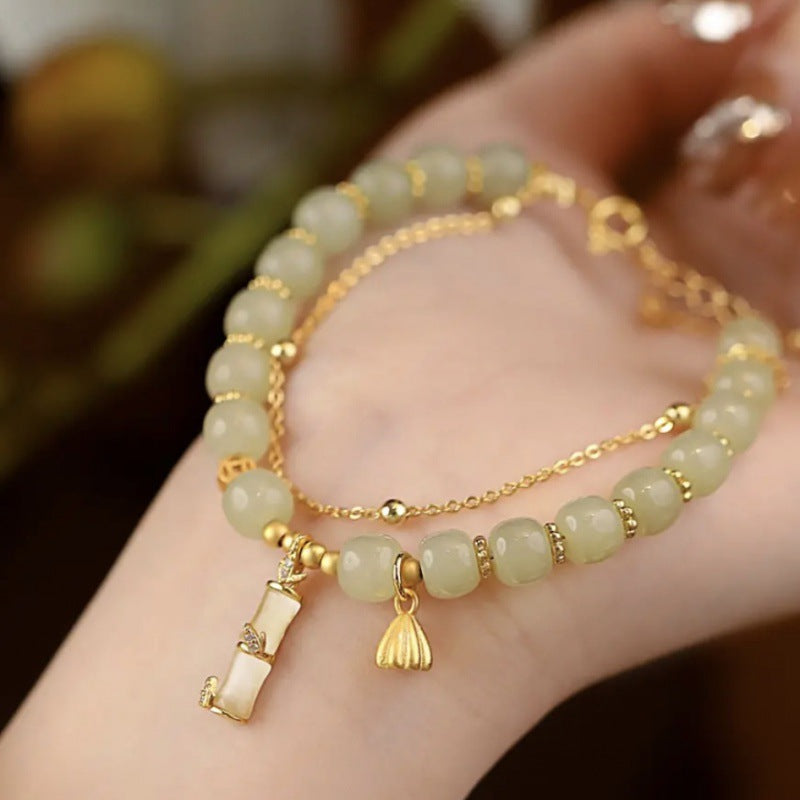 Bracelet Lotus en Jade Hetian & Bambou