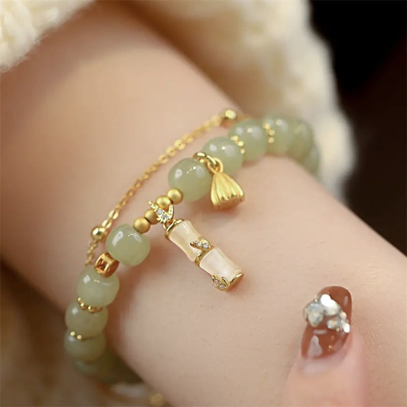 Bracelet Lotus en Jade Hetian & Bambou