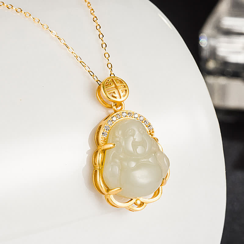 Collier Bouddha en Jade Blanc Hetian & Argent 925 – 40+5 cm
