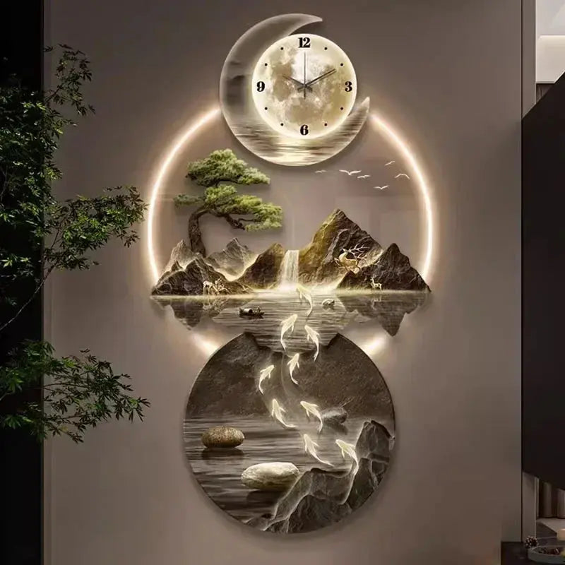 Décoration Murale Japonaise Lumineuse Contemporaine avec Horloge