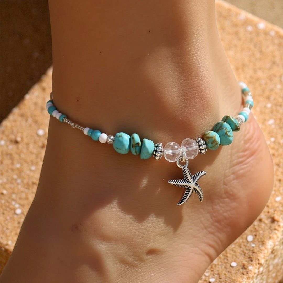 Bracelet de Cheville Étoile de Mer en Turquoise