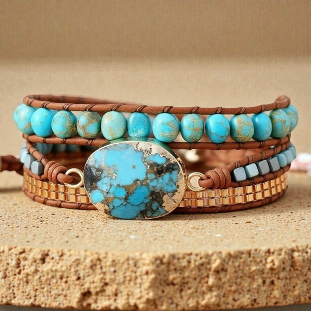Bracelet Wrap Énergie Apaisante en Turquoise
