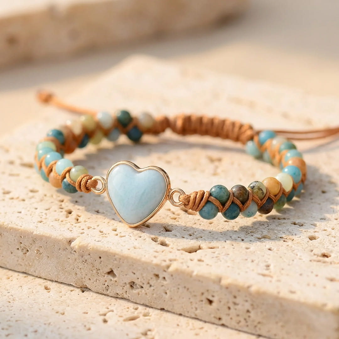 Bracelet Tressé Cœur en Amazonite