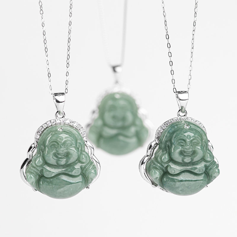 Collier Bouddha Rieur en Jade & Argent 925 – 45 cm