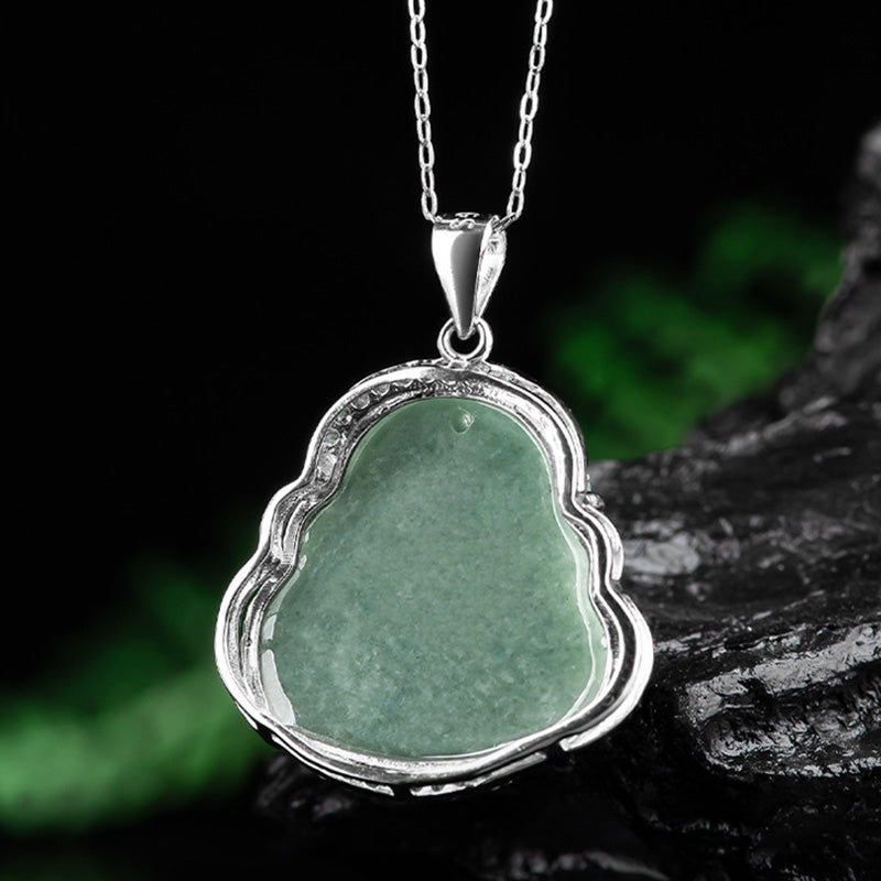 Collier Bouddha Rieur en Jade & Argent 925 – 45 cm