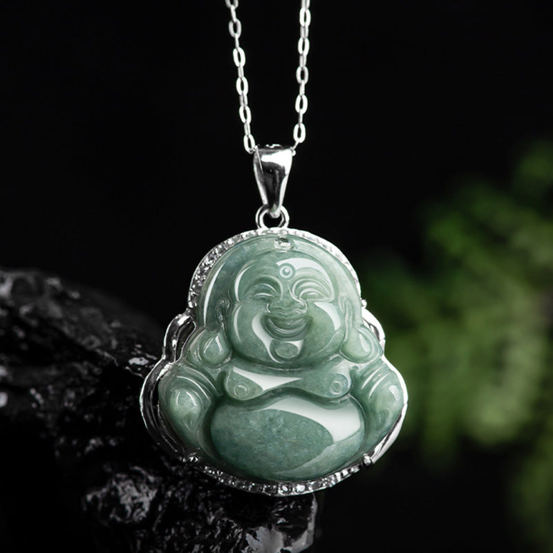 Collier Bouddha Rieur en Jade & Argent 925 – 45 cm