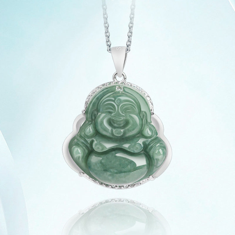 Collier Bouddha Rieur en Jade & Argent 925 – 45 cm