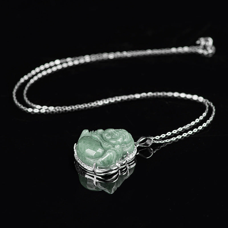 Collier Bouddha Rieur en Jade & Argent 925 – 45 cm