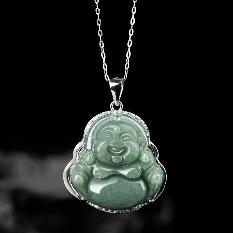 Collier Bouddha Rieur en Jade & Argent 925 – 45 cm
