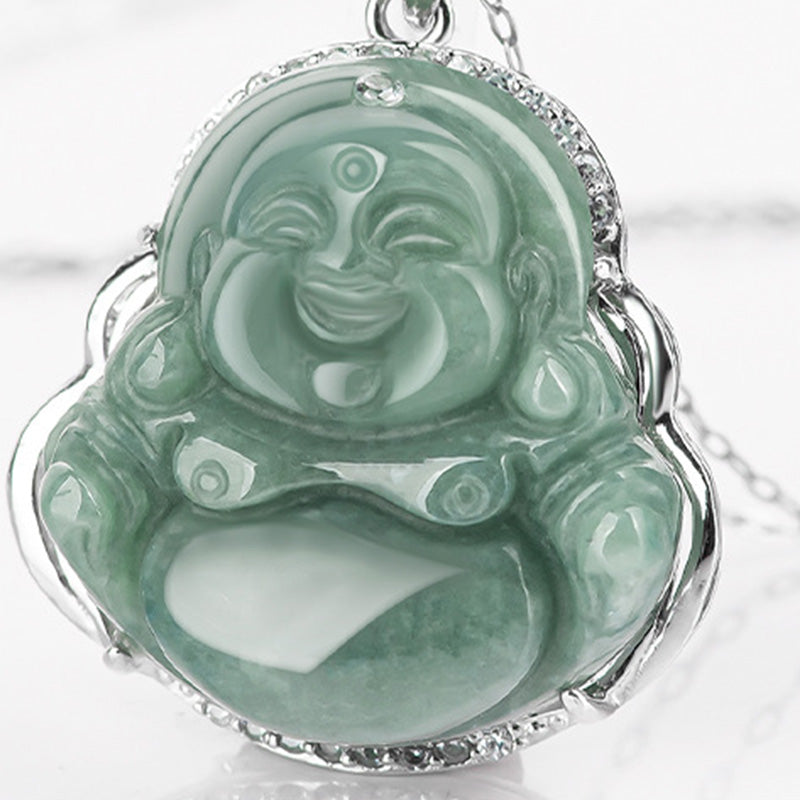 Collier Bouddha Rieur en Jade & Argent 925 – 45 cm
