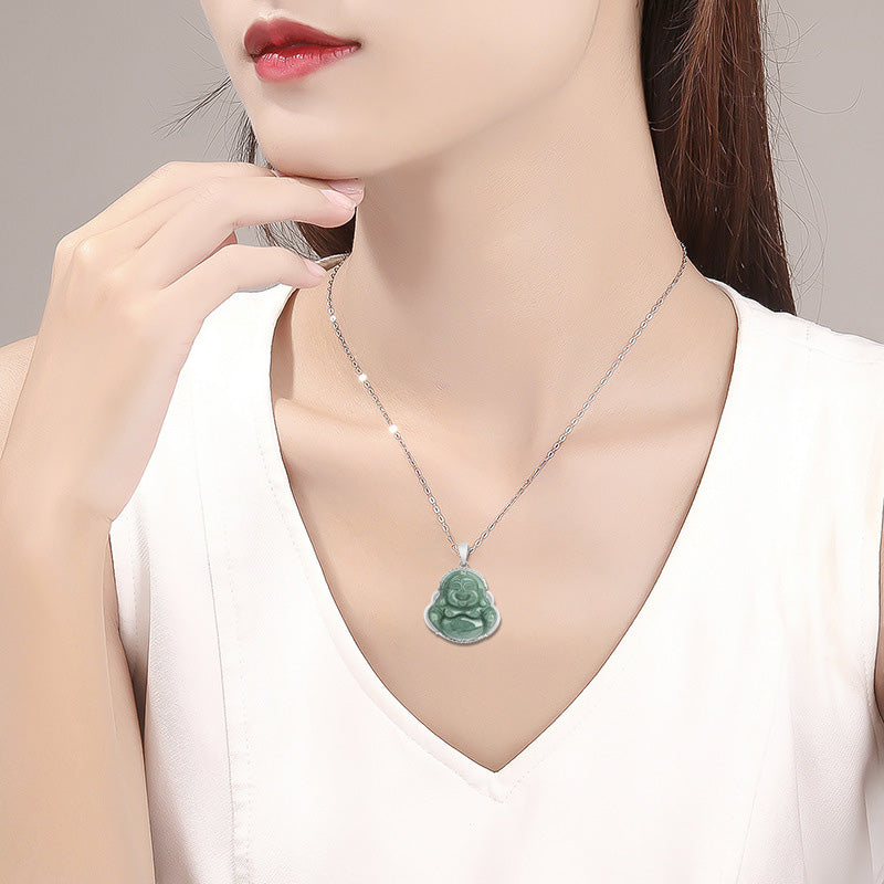 Collier Bouddha Rieur en Jade & Argent 925 – 45 cm
