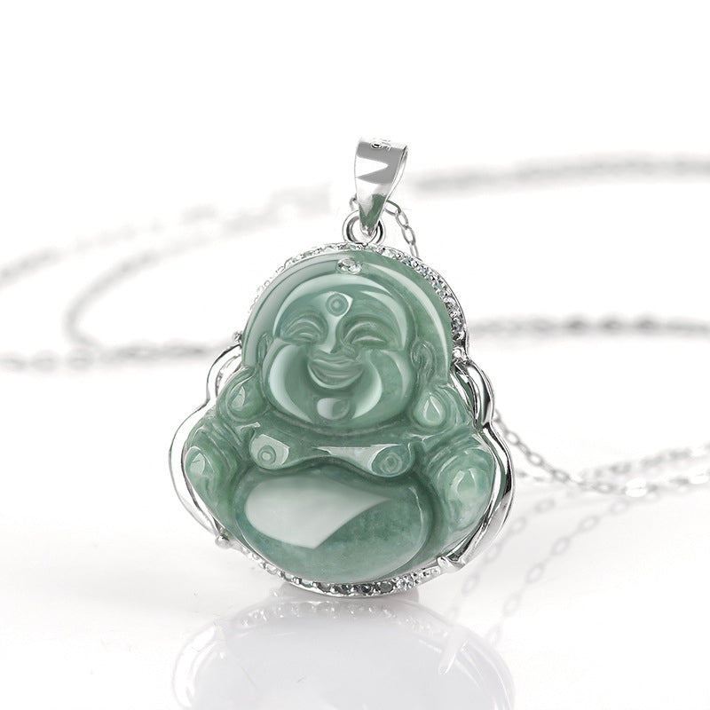 Collier Bouddha Rieur en Jade & Argent 925 – 45 cm