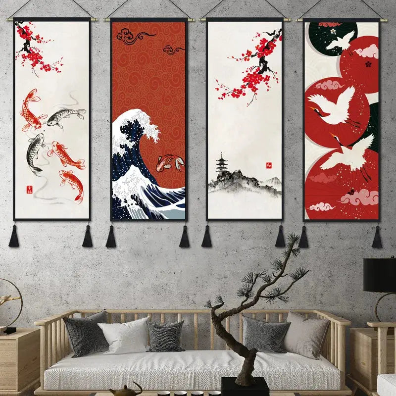 Kakemono Japonais Traditionnel Zen aux Symboles Nippons
