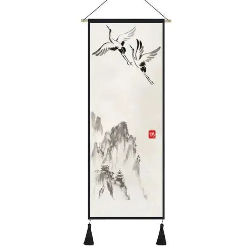 Kakemono Japonais Traditionnel Zen aux Symboles Nippons