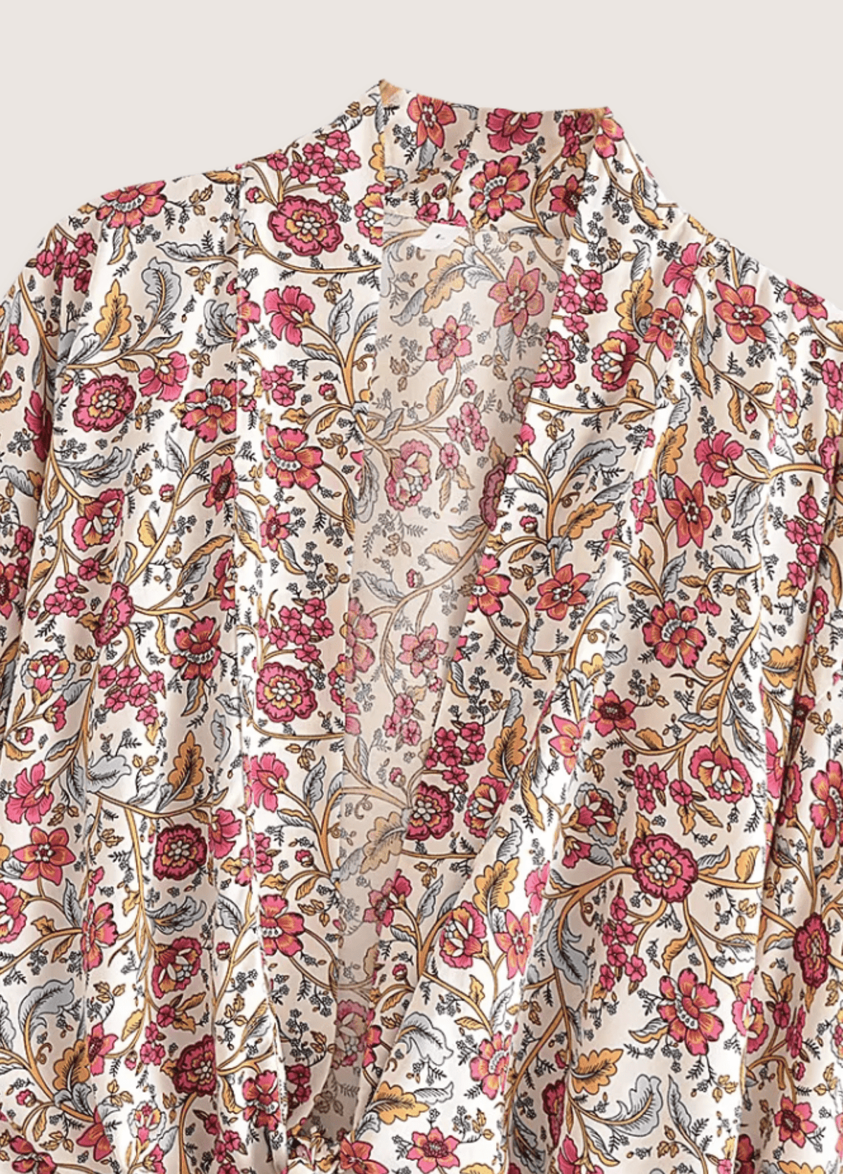 Kimono court femme coton floral beige – Jardin de Perse