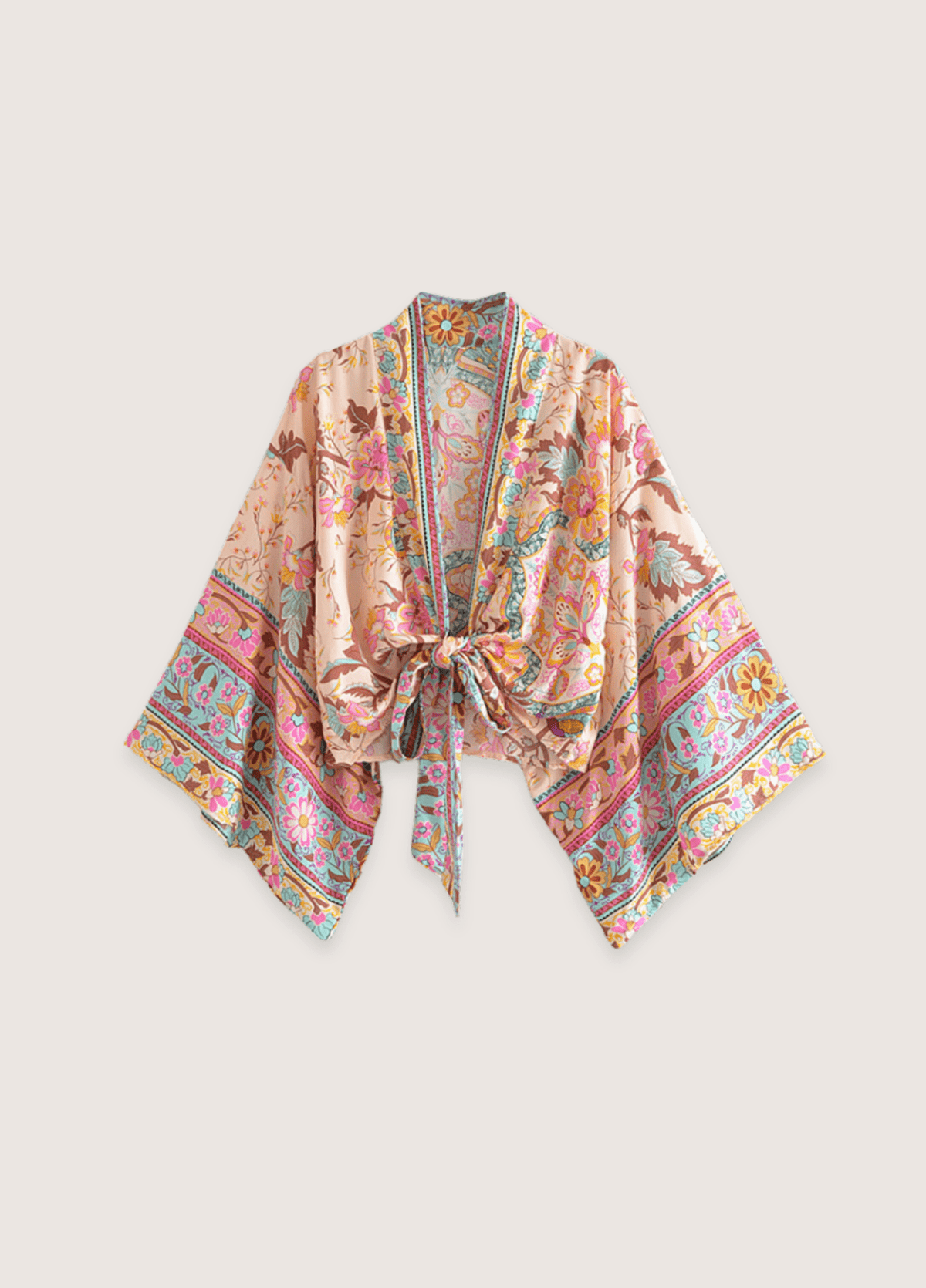 Kimono court femme coton floral rose/fleuri