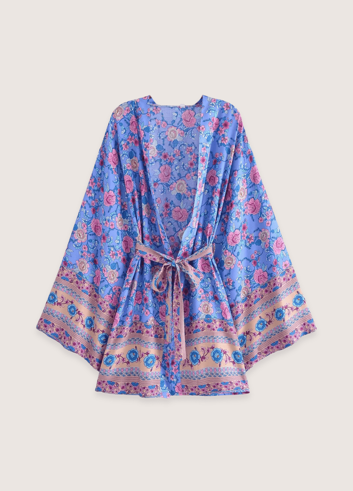 Kimono court femme floral bleu – Violette d'Été