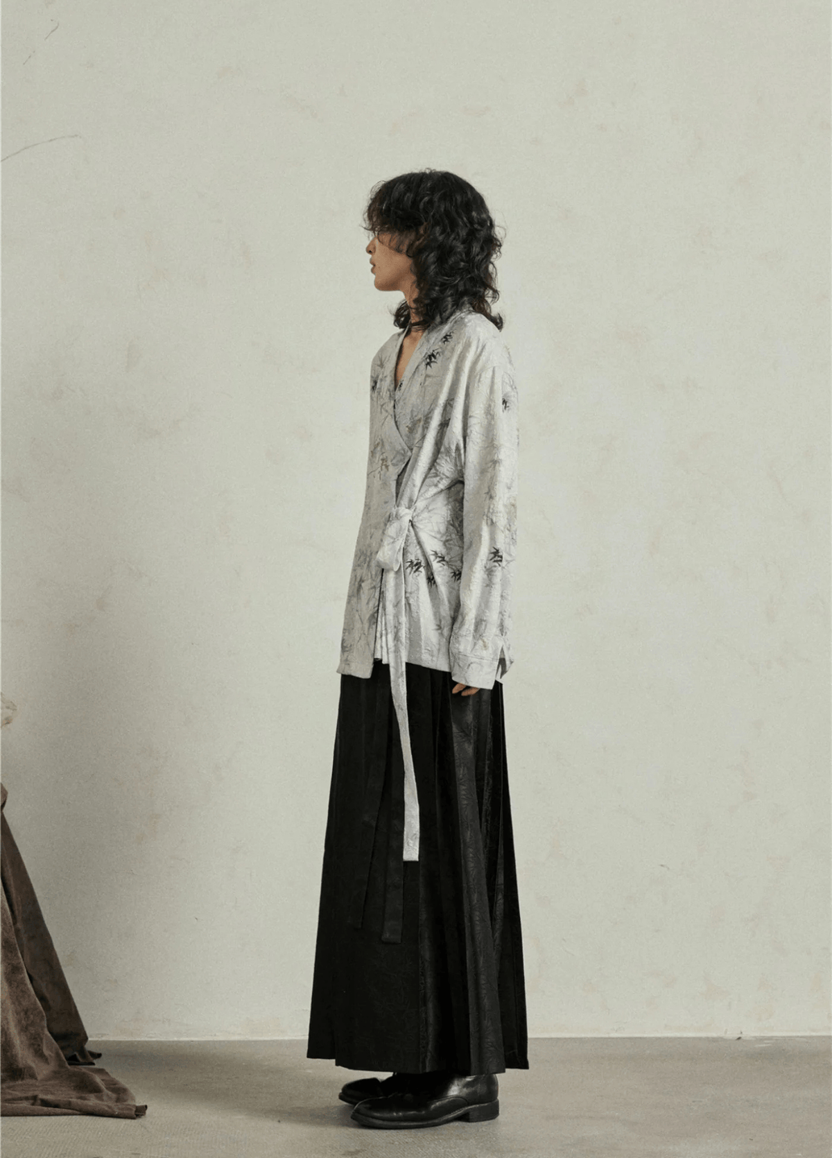 Chemisier kimono court femme jacquard gris perle – Sumi 2.0