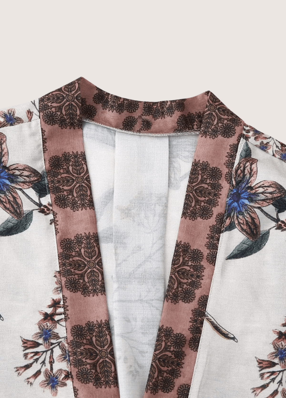 Kimono court femme motif pivoine blanc – Yoko