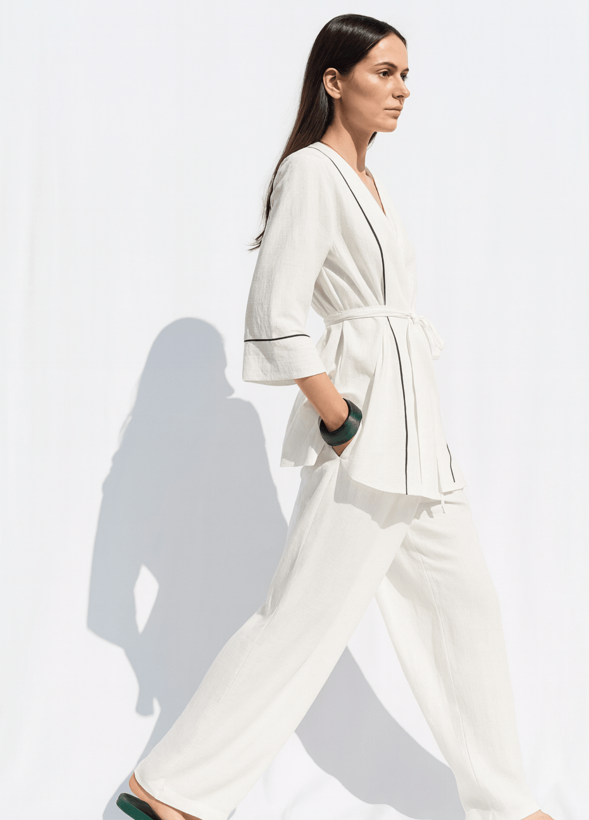Kimono court femme uni blanc – Yuki
