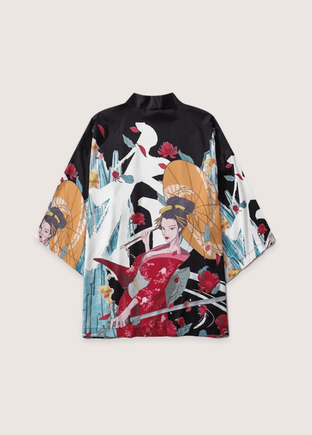 Kimono mixte motif bambou noir