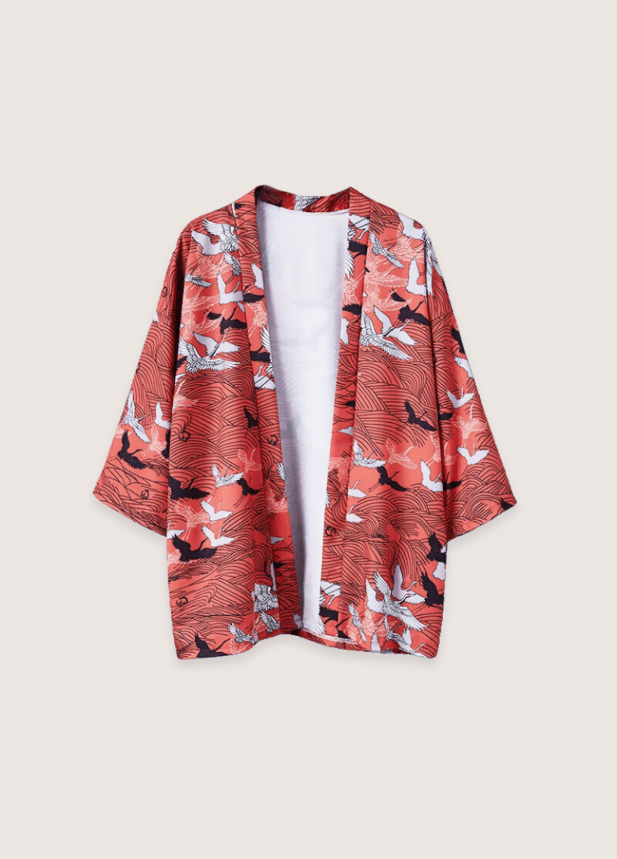 Kimono mixte motif grue rouge – Charme Ancestral