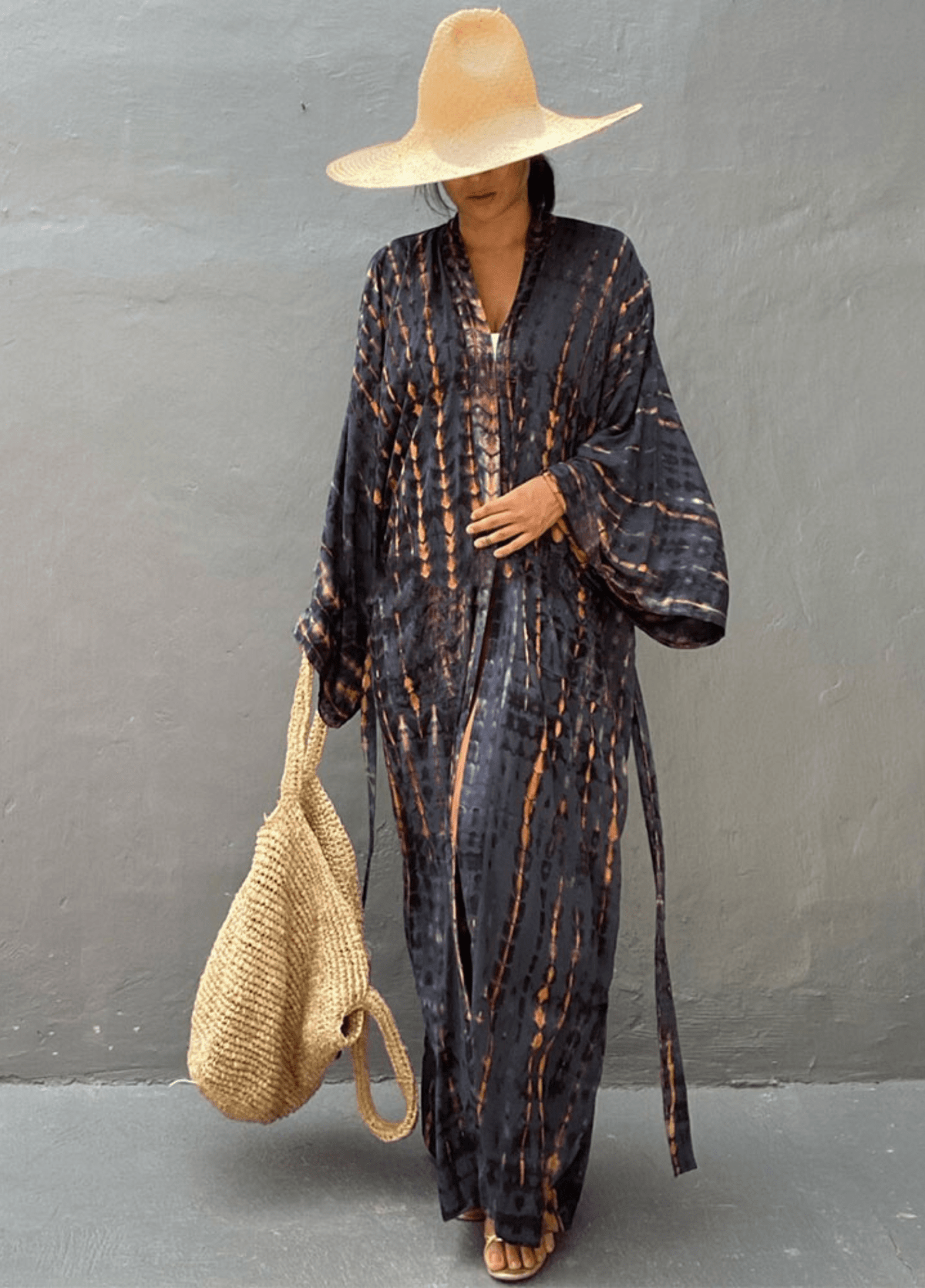 Kimono long femme viscose motif vague – Tie Dye