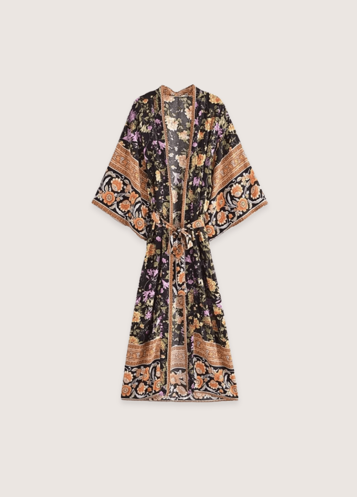 Kimono long femme floral noir – Jardin Nocturne