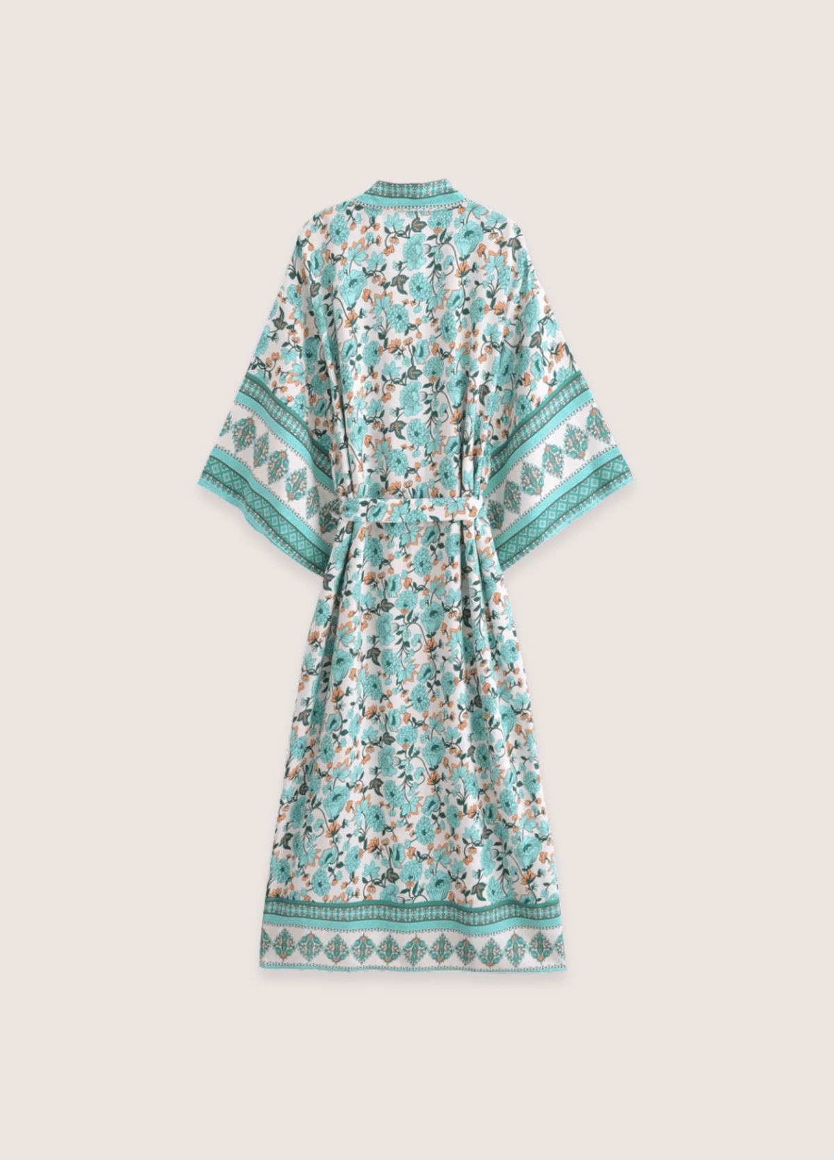 Kimono long femme viscose motif pivoine vert menthe – Calanque Bleue