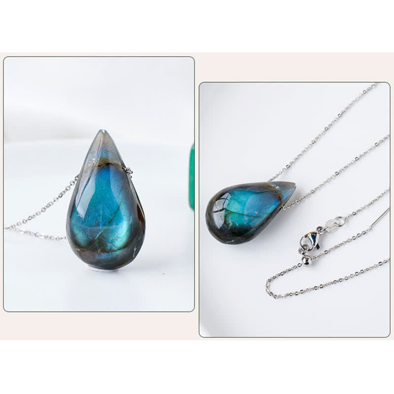 Collier Pendentif Goutte d’Eau en Labradorite Naturelle