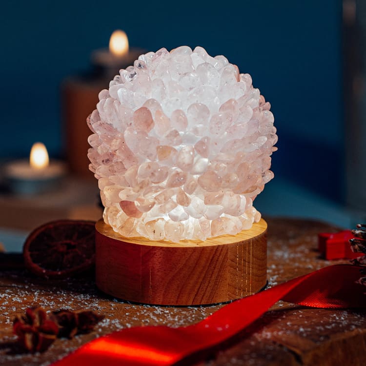 Lampe de Chevet en Quartz Rose – Lumière Douce & Harmonie Cristalline