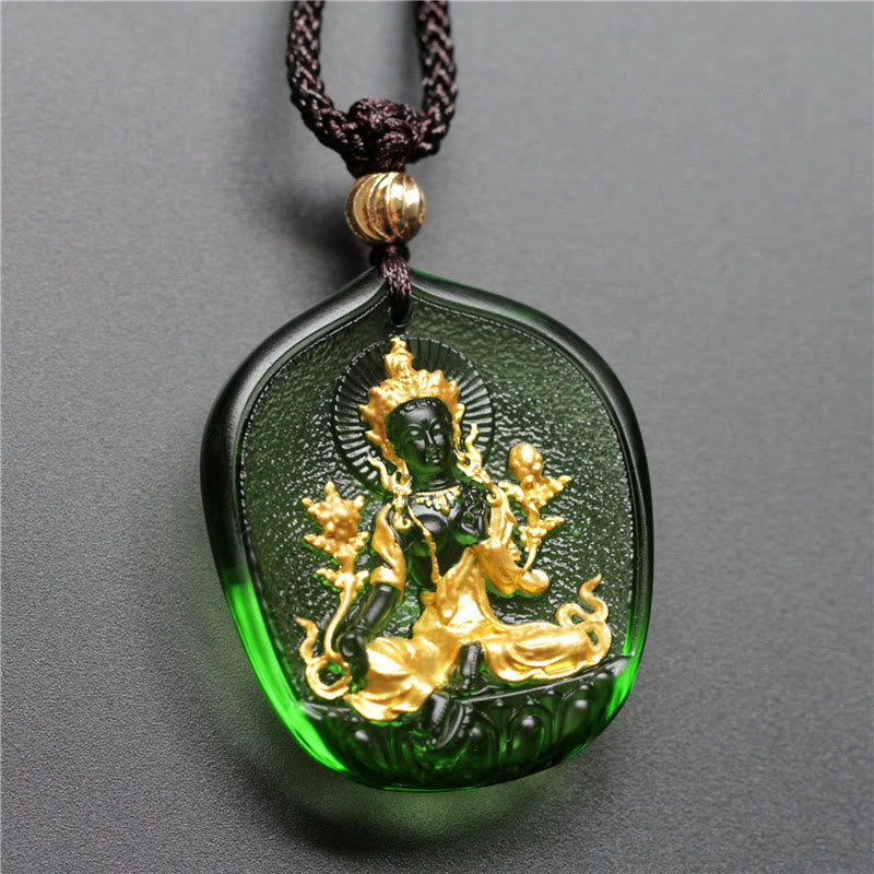 Pendentif Tara Verte en Cristal Liuli – Amulette de Protection Spirituelle (46 mm)