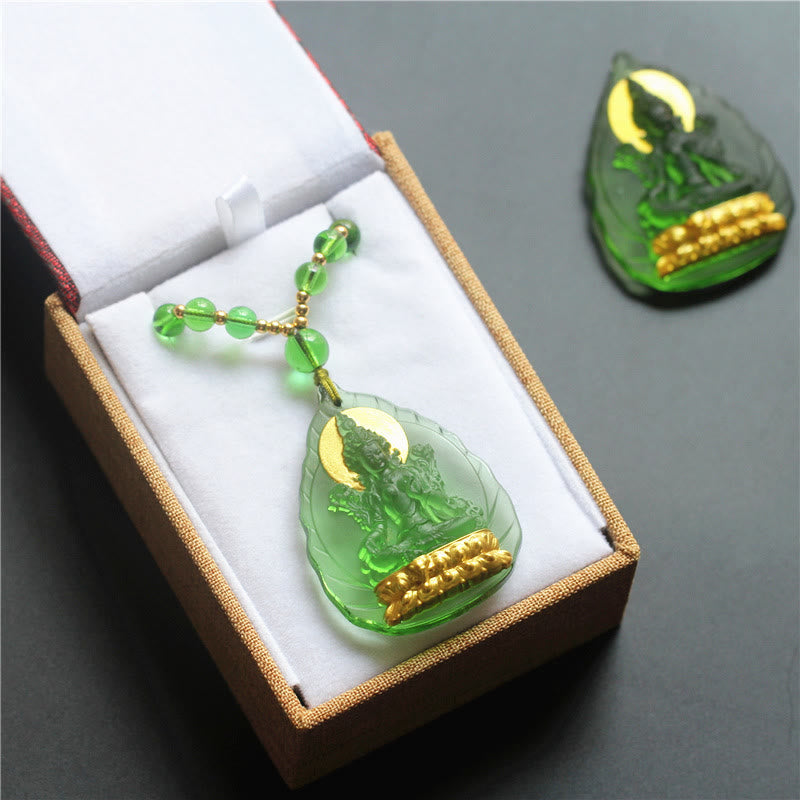 Pendentif Tara Verte en Cristal Liuli – Amulette de Protection Spirituelle (46 mm)
