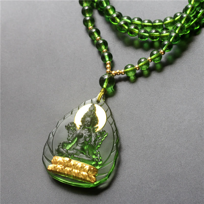 Pendentif Tara Verte en Cristal Liuli – Amulette de Protection Spirituelle (46 mm)