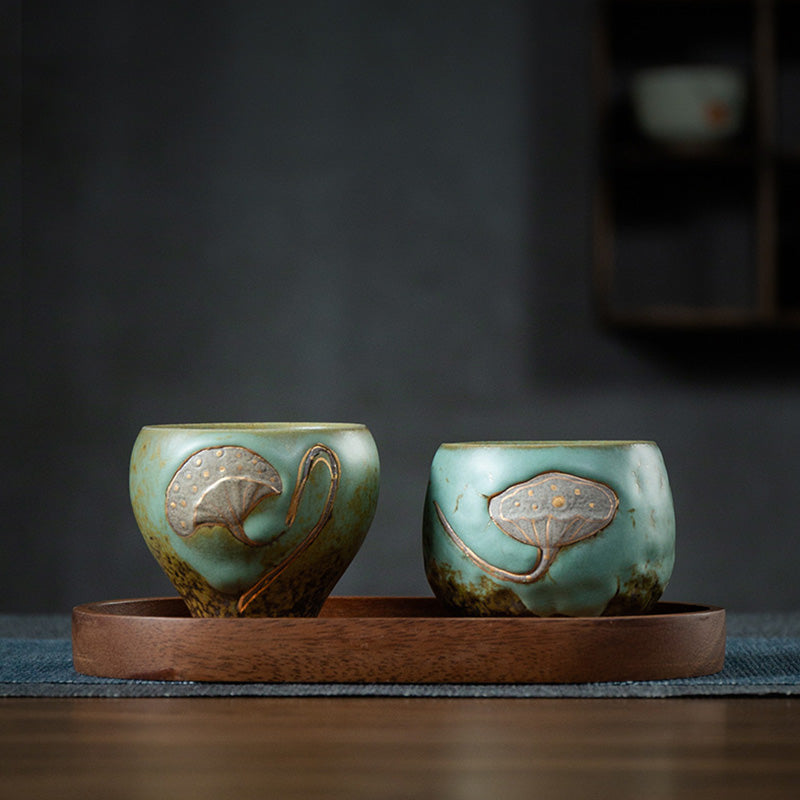 Tasse à Thé en Céramique Gravée Gousse de Lotus (120 ml / 155 ml)