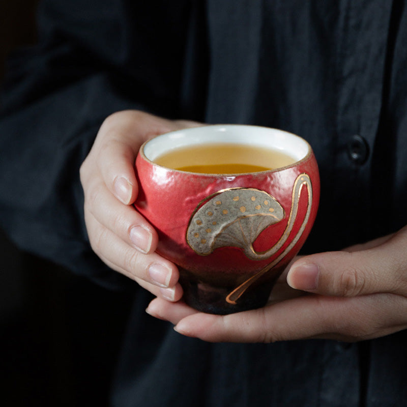 Tasse à Thé en Céramique Gravée Gousse de Lotus (120 ml / 155 ml)